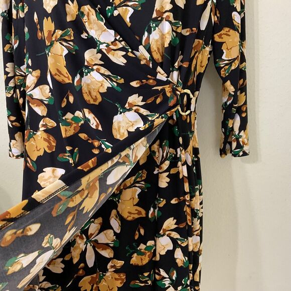 Evan Picone Black Label Women’s 16 Floral Print Faux Wrap Dress some Stretch - Picture 2 of 12